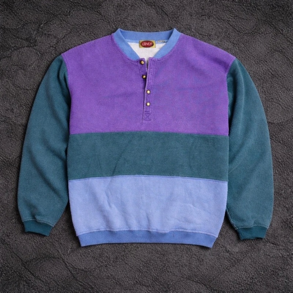Lacoste Multicolor Crewneck Sweater - Purple, Teal, Light Blue